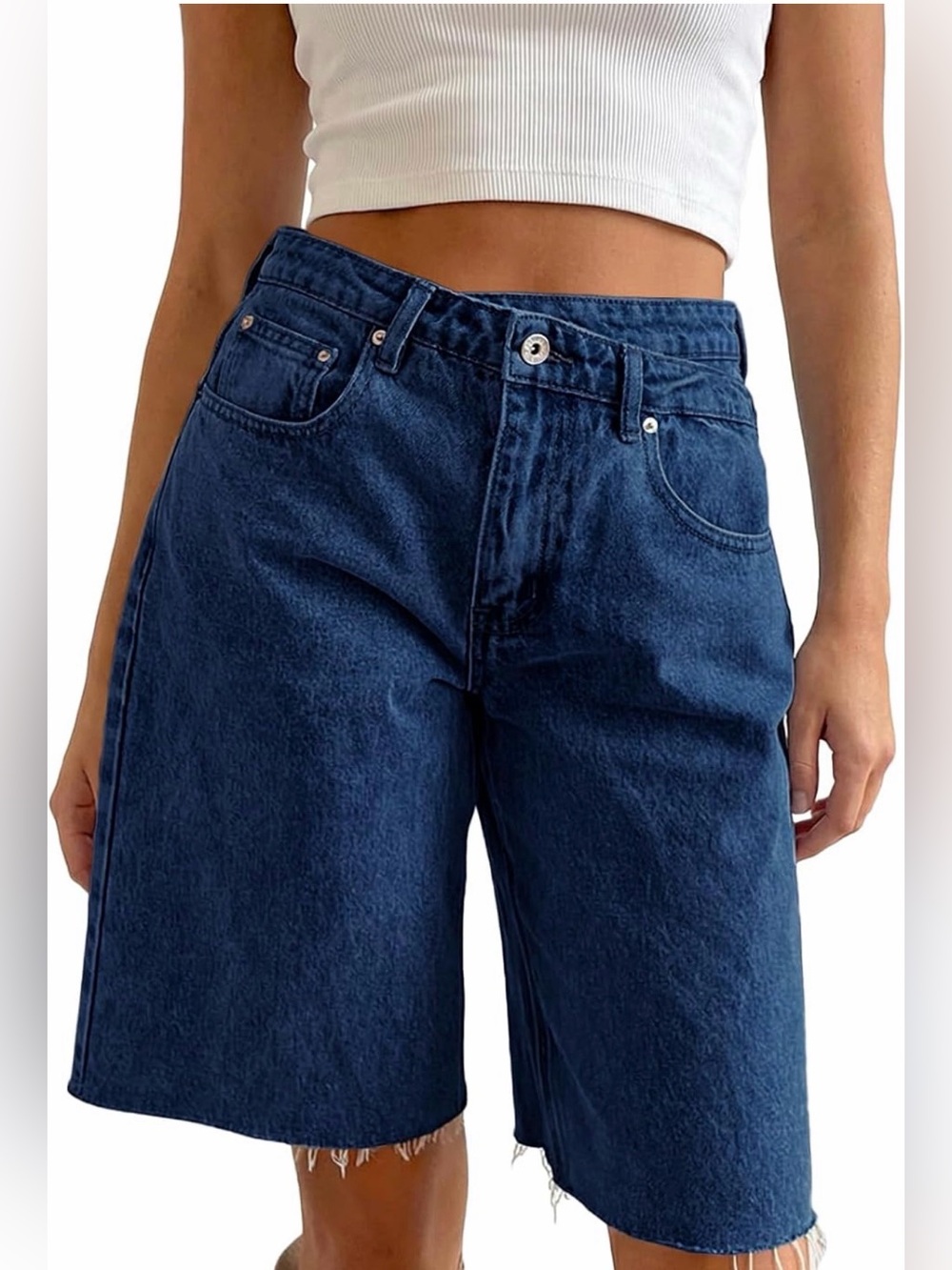 A125 Womens Crossover Denim Jean Shorts Asymmetrical High Waisted Straight NEW